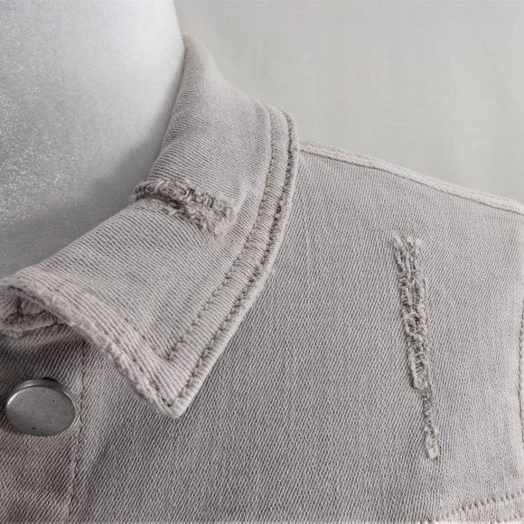 NWOT Dear John Beige Denim w Factory Distress & 4 Pockets Trucker Jean Jacket S - Picture 12 of 14